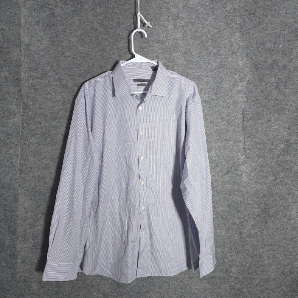 John Varvatos Shirt Mens 17.5 34/35 Purple Pinstripe Classic Fit Cotton Woven LS